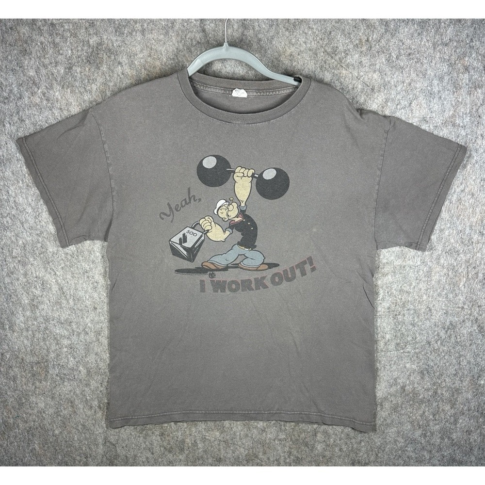 2009 Popeye Yeah I Work Out T Shirt Mens L Delta Pro Weight Gym Graphic Tee
